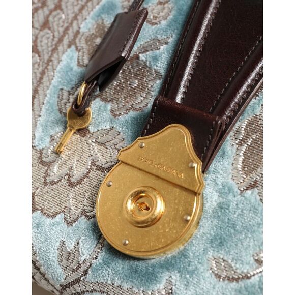 Dolce & Gabbana Blue Brown Leather Floral Jacquard Travel HandMen's Men's Bag - Picture 4 of 5